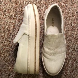 ALDO white leather platform slip on sneakers